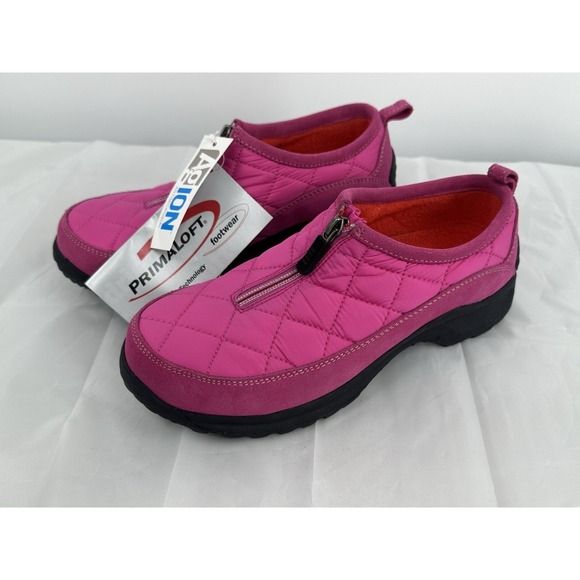 Land's End Womens 7B Pink Quilted Suede Front Zip Hiking Sneakers Slide On - Picture 1 of 15